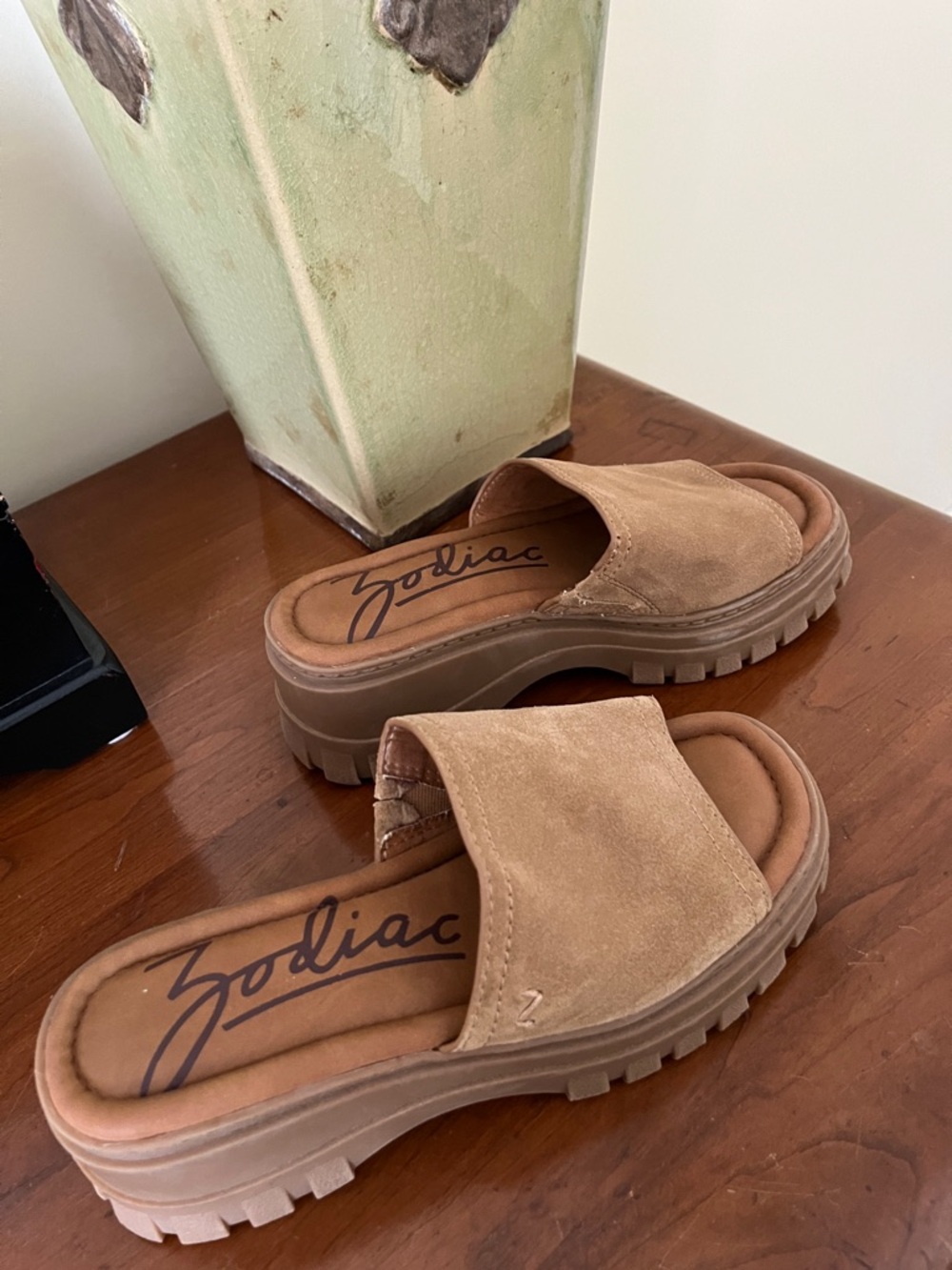 Zodiac Tan Suede Lug Sole Slide Sandals